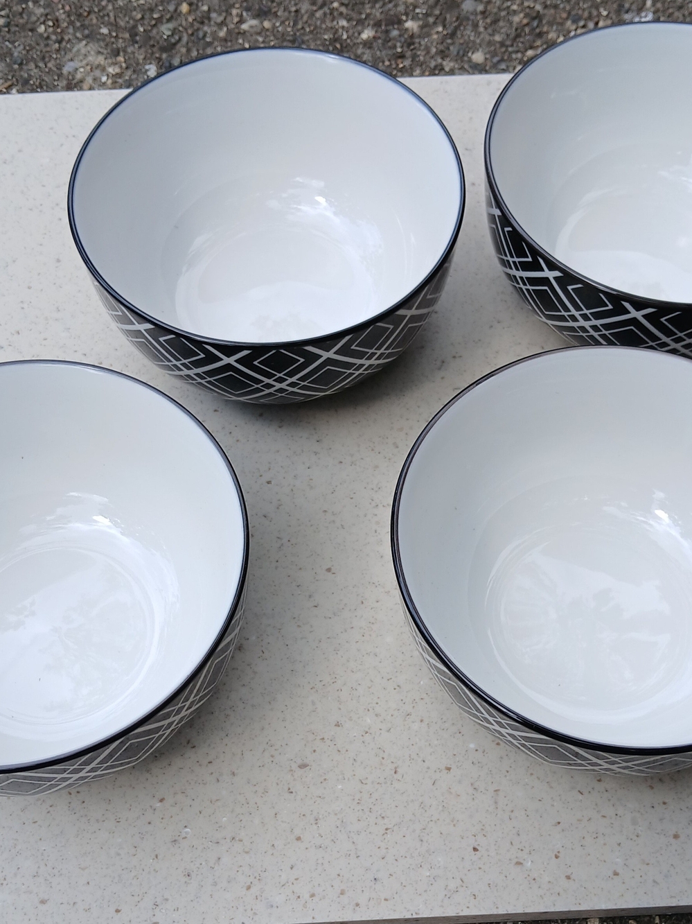 Dover & Yorl Set of 4 Black & White Geometric Ceramic Bowls Discontinued. - Picture 2 of 4